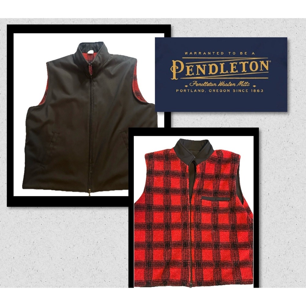 Pendleton Men's Size XL Black (and Plaid) Vest Full Zip - Warm - Reversible